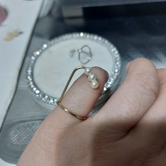 Adjustable Gold & Silver Ring SET With Pearls - Picture 4 of 6